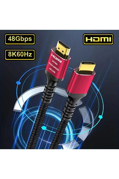 Choice 10FT--3M--118inch H133R-Red Long 8K HDMI 2.1 Cables, 48Gbps , High Speed Braided Cord-4K@120Hz 8K@6