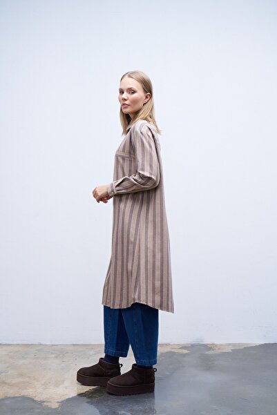 QANU Πουκάμισο με ρίγες σε χρώμα βιζόν