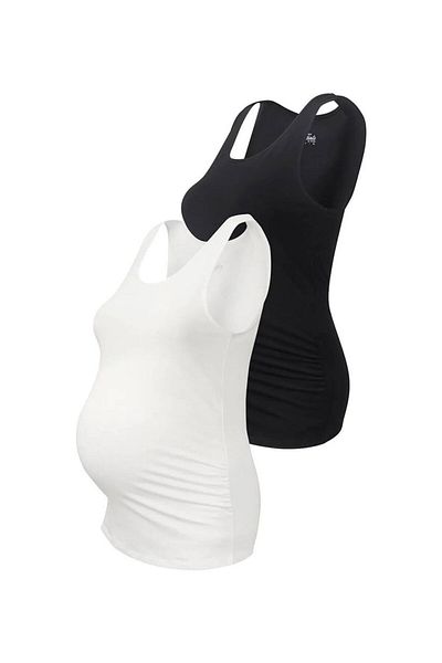 Tchibo Maternity 2 Pieces Round Neck Sleeveless Plain Top, White