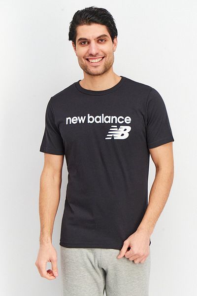 New Balance Men Regular Fit Short Sleeves Logo Tee, Black
