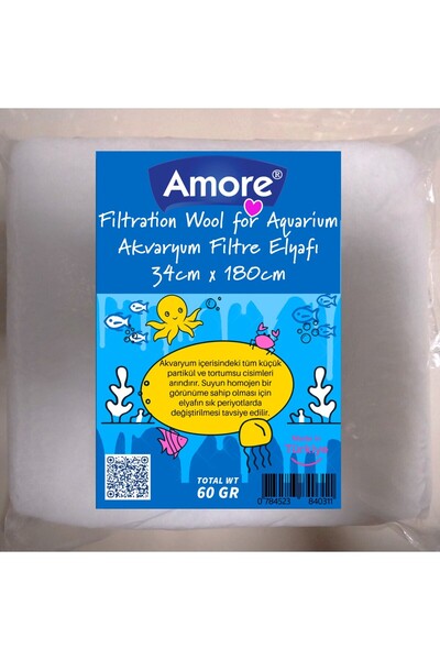 AMORE Akvaryum 60gr Silikonsuz Filtre Elyafı 34cm x 180cm