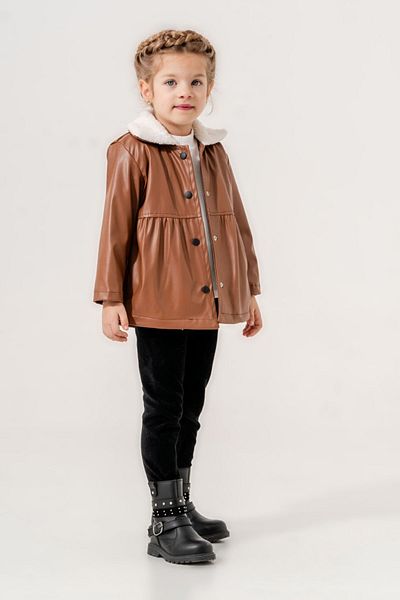 Minigimin Cicileri Girl's Welsoft Leather Coat My Little Flowers Set - Brown