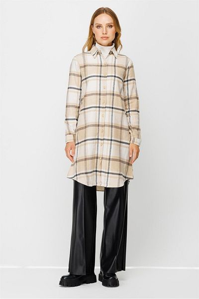 Esswaap Wide Plaid Patterned Lumberjack Tunic Mink