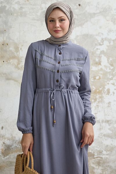 InStyle Φόρεμα Guipure Λεπτομέρεια Γκρι Ayrobin