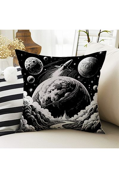 Else Dekor Ασπρόμαυρο Space Moon Planet Pattern Παιδικό Διακοσμητικό κάλυμμα μαξιλαριού ριχτάρι διπλής όψης 43x43cm