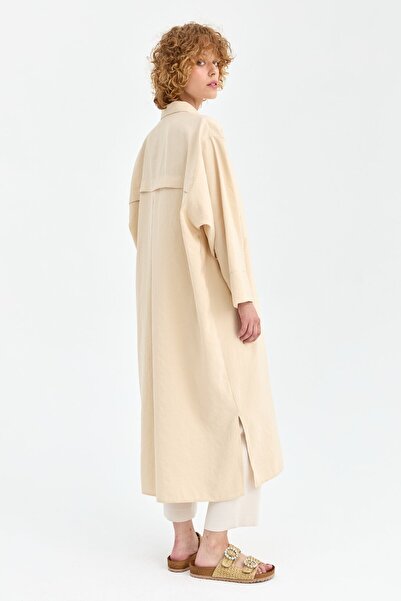 Esswaap Soft Kumaş Uzun Kurtarıcı Kapatıcı Tunik Elbise Bej