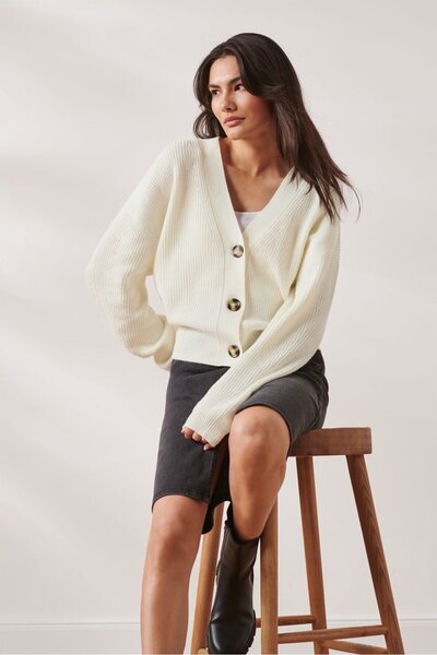 Tchibo Women V-Neck Long Sleeve Knitted Cardigan, Off White