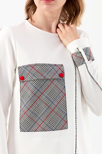 Esswaap Ekose Garnili Büyük Cepli Tunik Ekru