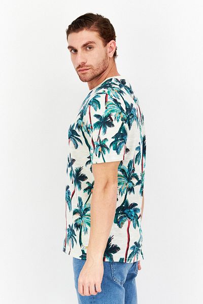 Scotch & Soda Men Crew Neck Short Sleeve All Over Printed T Shirt, White Combo