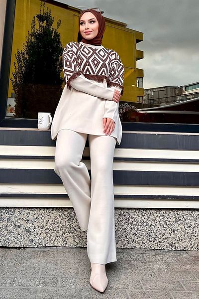 TOFİSA Beige Women's Knitwear Tunic and Trousers - 21808