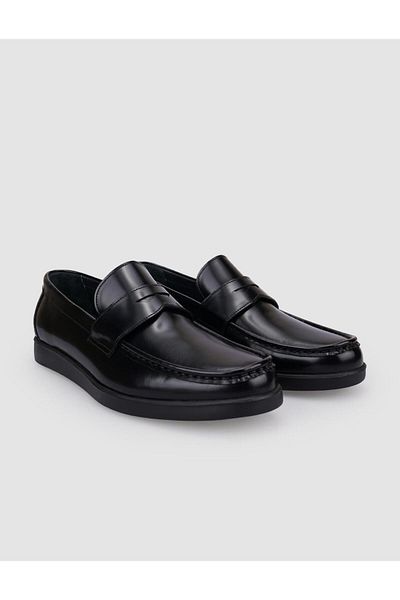 Cabani 100% Genuine Leather Black Opening Men's Casual Shoes