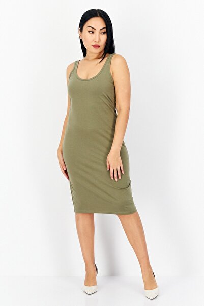 Brave Soul Women Plain Mini Casual Dress, Olive