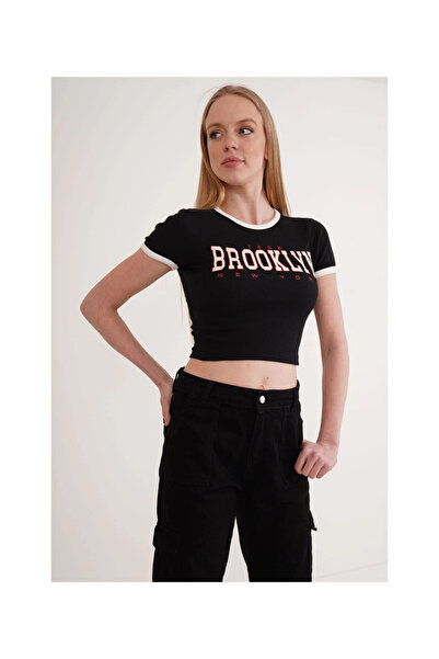 Cotton Mood 23254270   Pam. Brooklyn Bsk Garnished Black Crop Blouse - Short ...