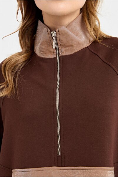 Esswaap Parlak Garnili Sweatshirt Kahve