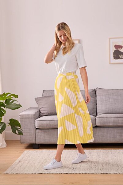 Tchibo Women Pleated Midi Skirt, Yellow