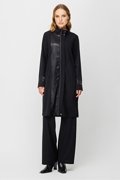 Esswaap Şerit Detaylı Fermuar Kapamalı Giy Çık Tunik Siyah