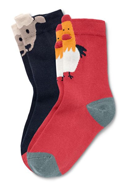 Tchibo Kids Boy 2 Pair Animal Print Sock, Red