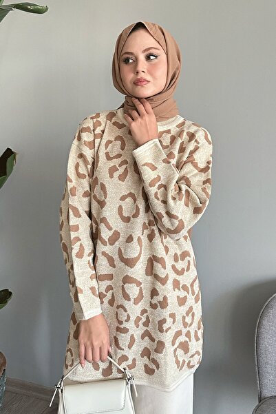 InStyle Glitter Patterned Ecru Knitwear Sweater