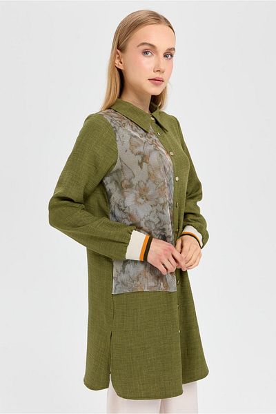 Esswaap Khaki Tunic - Mesh Detailed