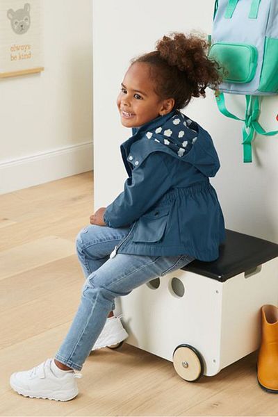 Tchibo Kids Girl Solid Two Front Detachable Hooded Parka, Navy Blue