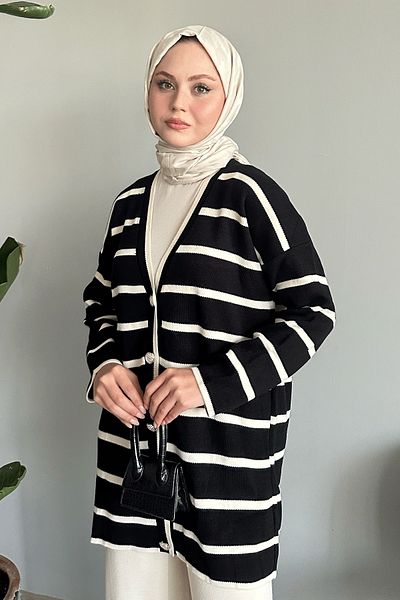 InStyle Cardigan negru cu dungi largi