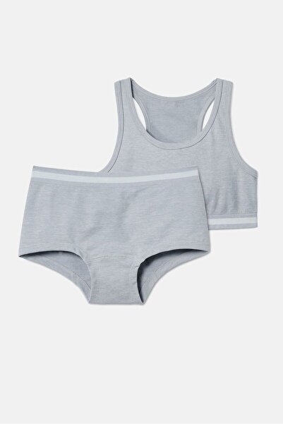 Tchibo Kid Girls 2,Piece Seamless Bustier and Panty Set, Light Grey
