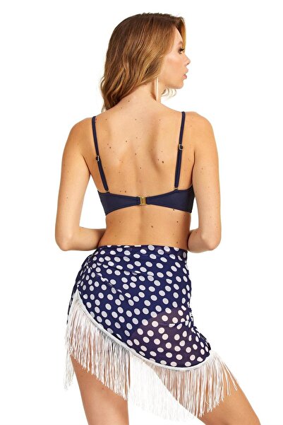 Argento Women's Navy Blue Polka Dot Tasseled Skirt