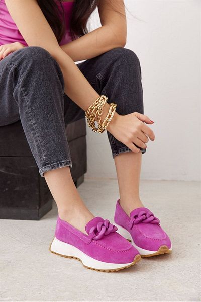 NILUFARR Darius Pink Genuine Suede Women's Sneakers with Chain Accessories