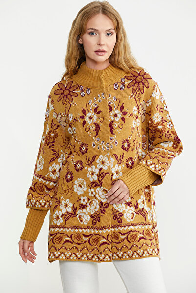 Sementa Sun - Floral Patterned Thick Wool Knitwear Jacket