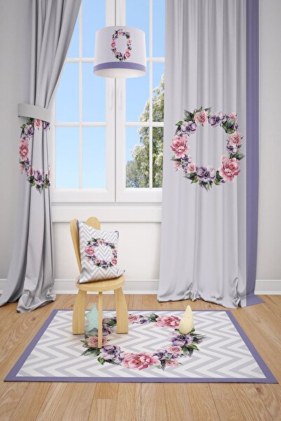 MEKTA HOME Perdeau de fundal cu model floral pentru camera pentru copii si be...