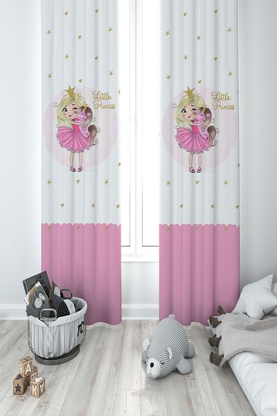 MEKTA HOME BABY AND KIDS ROOM Little Princess Patterned 2 Wing Background Curtain