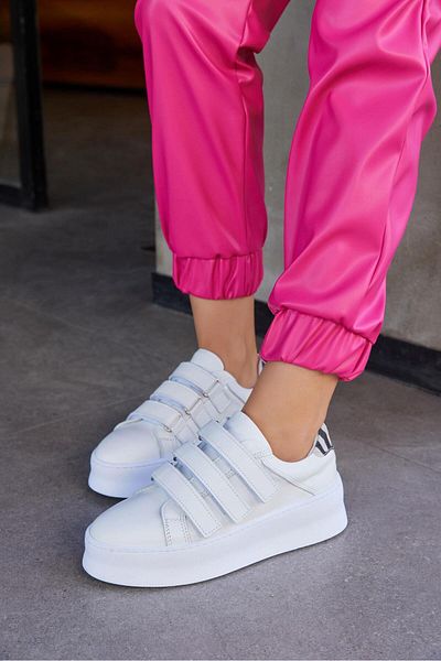 NILUFARR Pantofi de damă Mila, alb, din piele naturală, cu detaliu zebră, cu bandă velcro