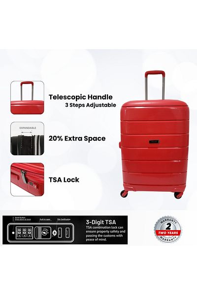 Rower Hardshell PP TSA Lock Suitcase, Unbreakable Expandable Bags, 4 Pcs Luggage Trolley Set Red