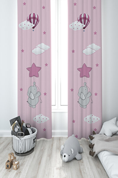 MEKTA HOME غرفة الأطفال والرضع ستارة خلفية منقوشة على شكل فيل وردي اللون