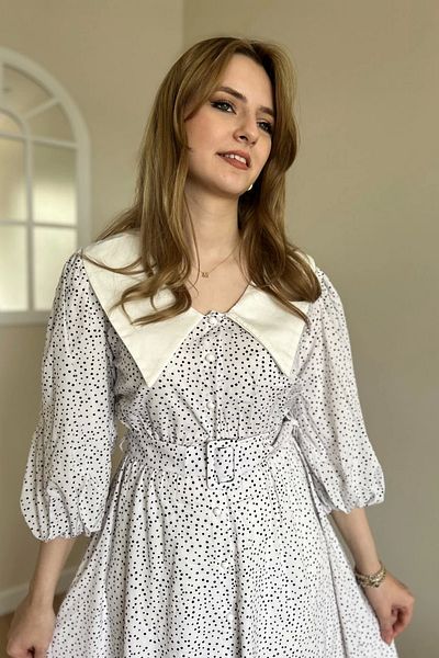HELİS BUTİK Rochie vintage cu buline, albă, neagră, cu curea