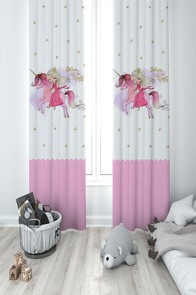MEKTA HOME BABY AND KIDS ROOM 2 Wings Background Curtain with Princess Girl Pattern on Unicorn