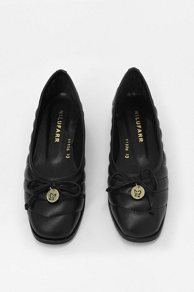 NILUFARR Zarra Black Genuine Leather Women's Ballerinas - Comfortable and Stylish