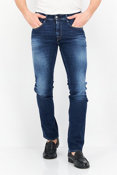 Replay Men Comfort Fit Dark Washed Stretchable Jeans, Dark Blue