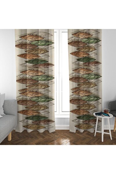 MEKTA HOME ستارة خلفية لغرفة المعيشة بنمط أوراق الشجر مطبوعة رقمية باللون البني