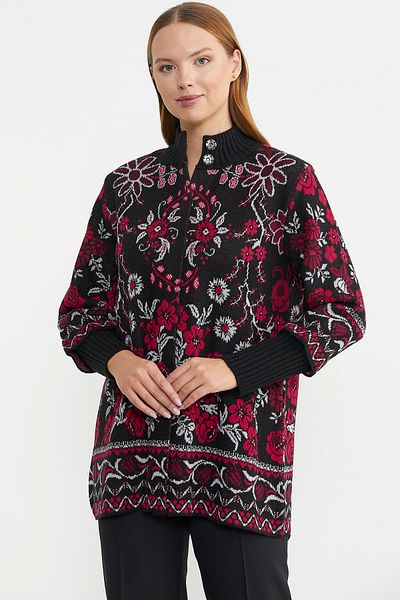 Sementa Jachetă de lână groasă cu model floral - neagră