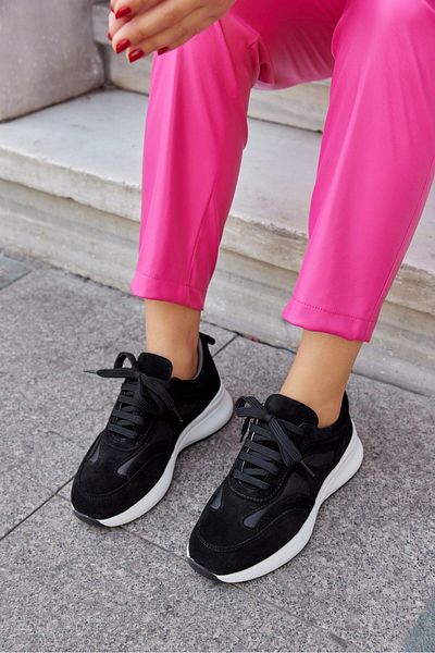 NILUFARR Roma Black Suede Genuine Leather Women's Sneakers