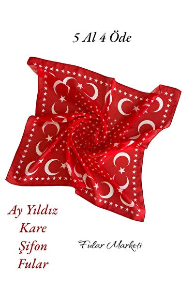 Fular Marketi AYYILDIZ Buy 5 Pay 4 Square Chiffon Scarf - 48x48 Cm for Republican Feasts and Women's Day Annellers Day