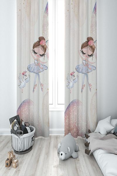 MEKTA HOME Baby and Children's Room Cute Ballerina Girl Two Wings Background Curtain Mkt-378