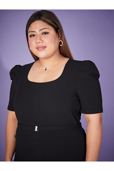 Sassafras By Styli Plus Puff Sleeve Belted Top & Bell Bottom Pants Co-Ords