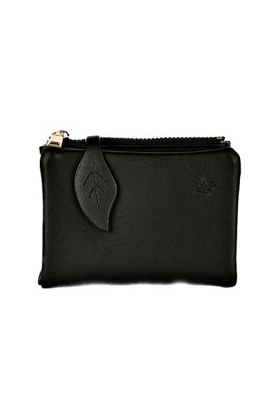 CüzCan Polite Model Black Leaf Buckle Women's Wallet