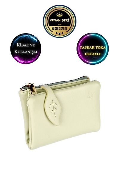 CüzCan Mint Green - Polite Model Women's Wallet with Leaf Buckle