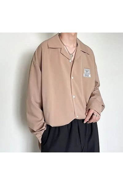 ARDSU Ανδρικό Vintage Loose πουκάμισο, πλάτος στήθους 62 cm, μήκος 72 cm, μήκος μανίκι 62 cm