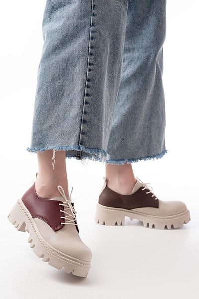 Aymood 868-754 Bej Garni Pantofi de zi cu șireturi cu talpă înaltă