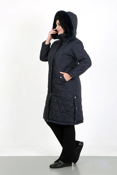 By Alba Collection Women's Navy Blue Long Jessica Quilted Large Size Coat