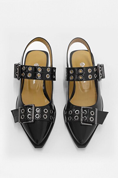 NILUFARR Asos Siyah Rugan Hakiki Deri Kemer Aksesuarlı Babet